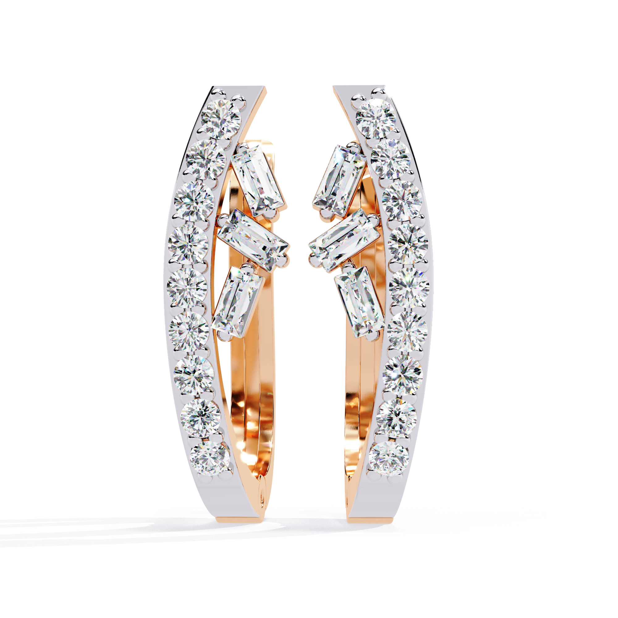 HOOP EARRING WITH BAGUETTE AND ROUND DIAMONDS