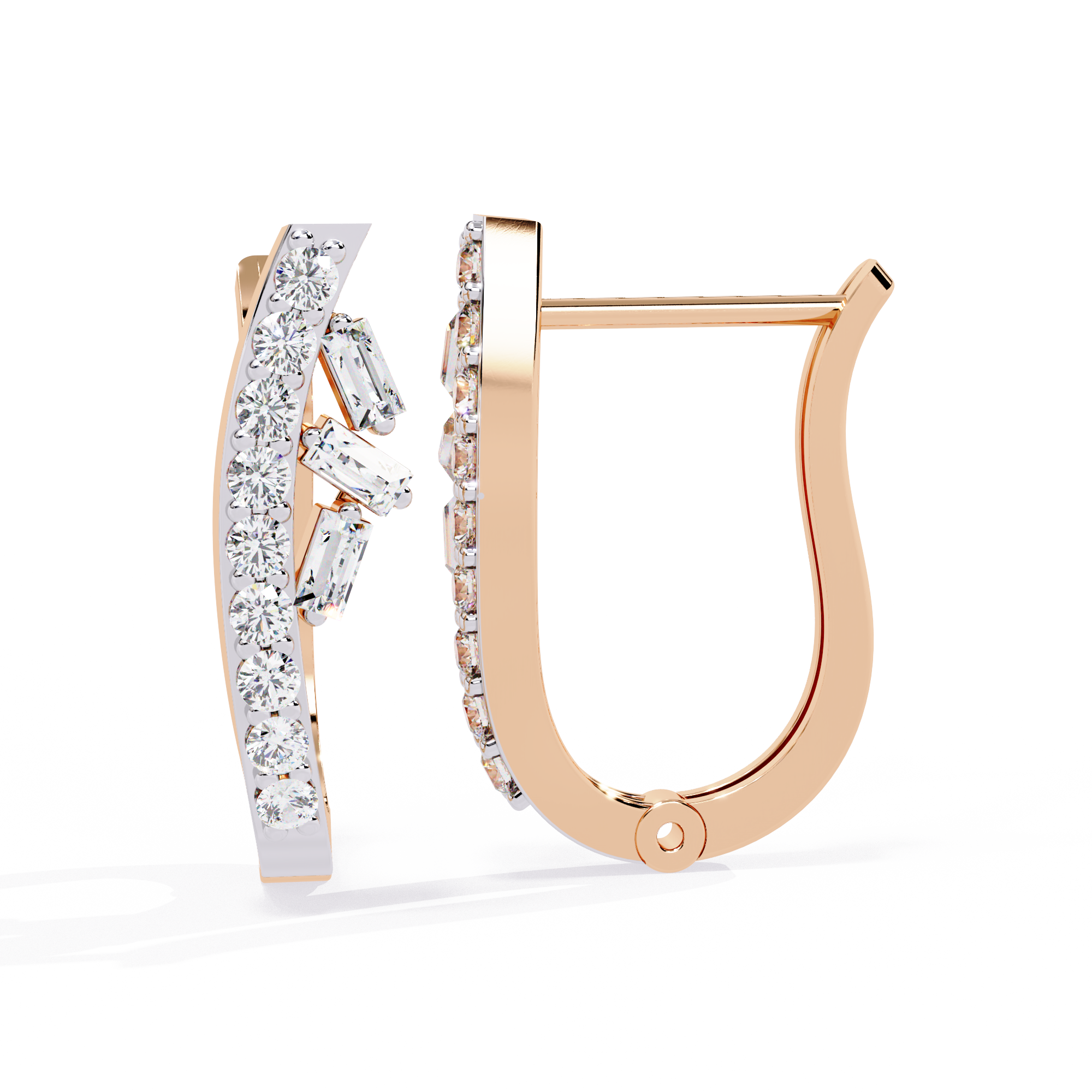 HOOP EARRING WITH BAGUETTE AND ROUND DIAMONDS