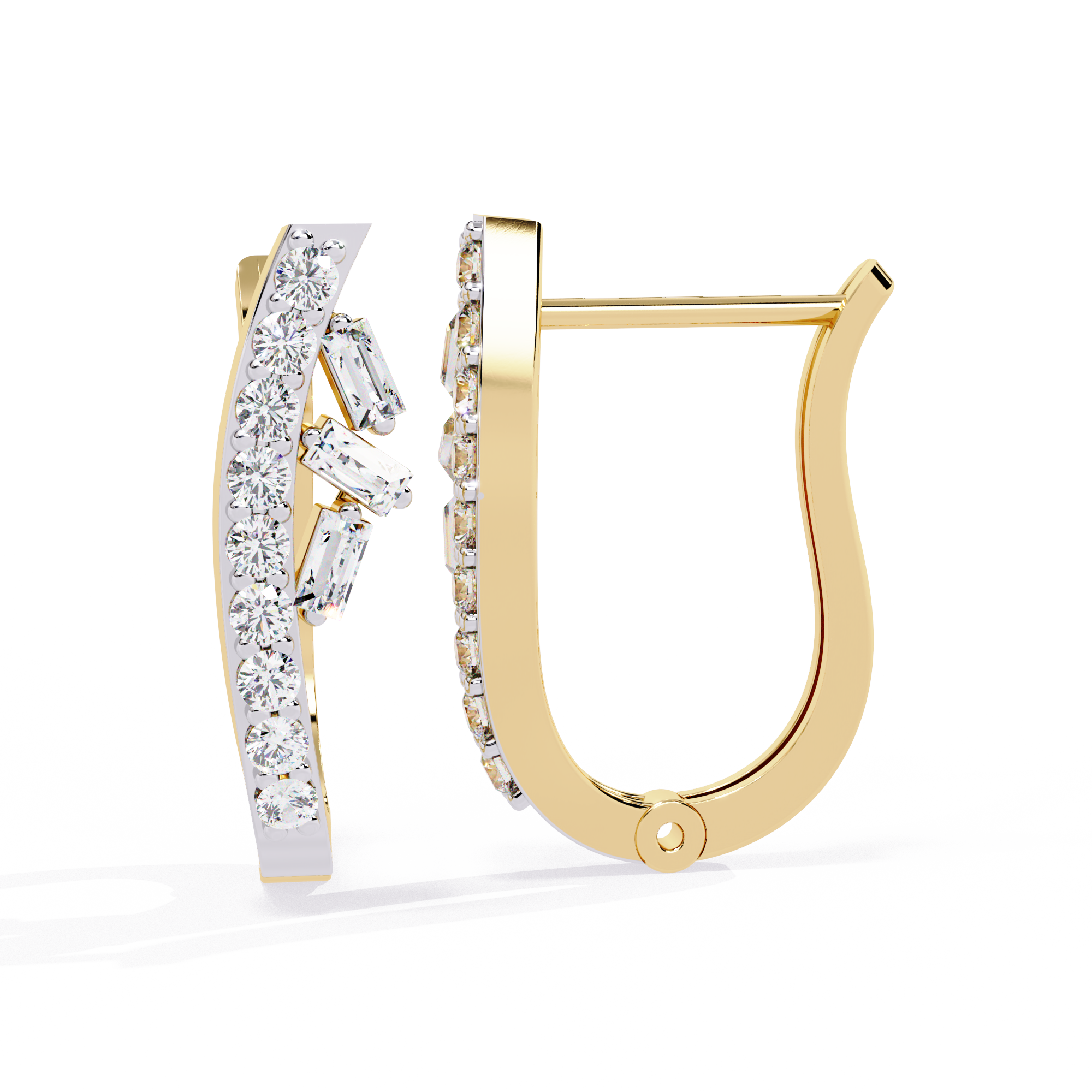 HOOP EARRING WITH BAGUETTE AND ROUND DIAMONDS