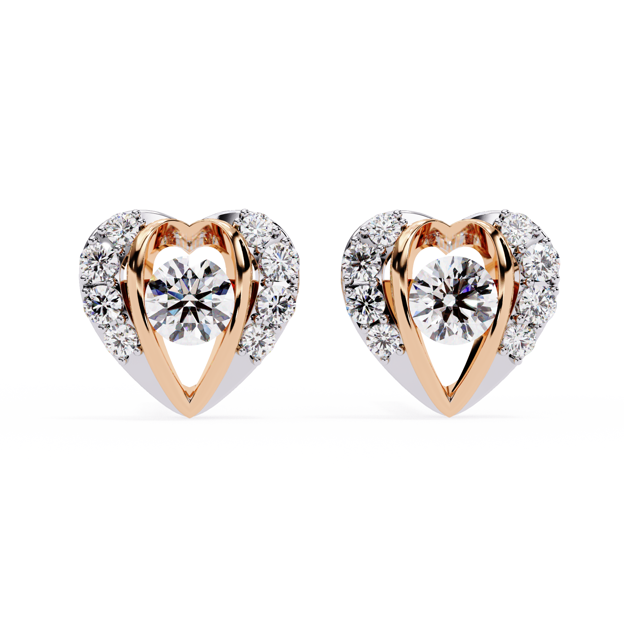 HEART SHAPE EARRINGS WITH 0.48CT ROUND