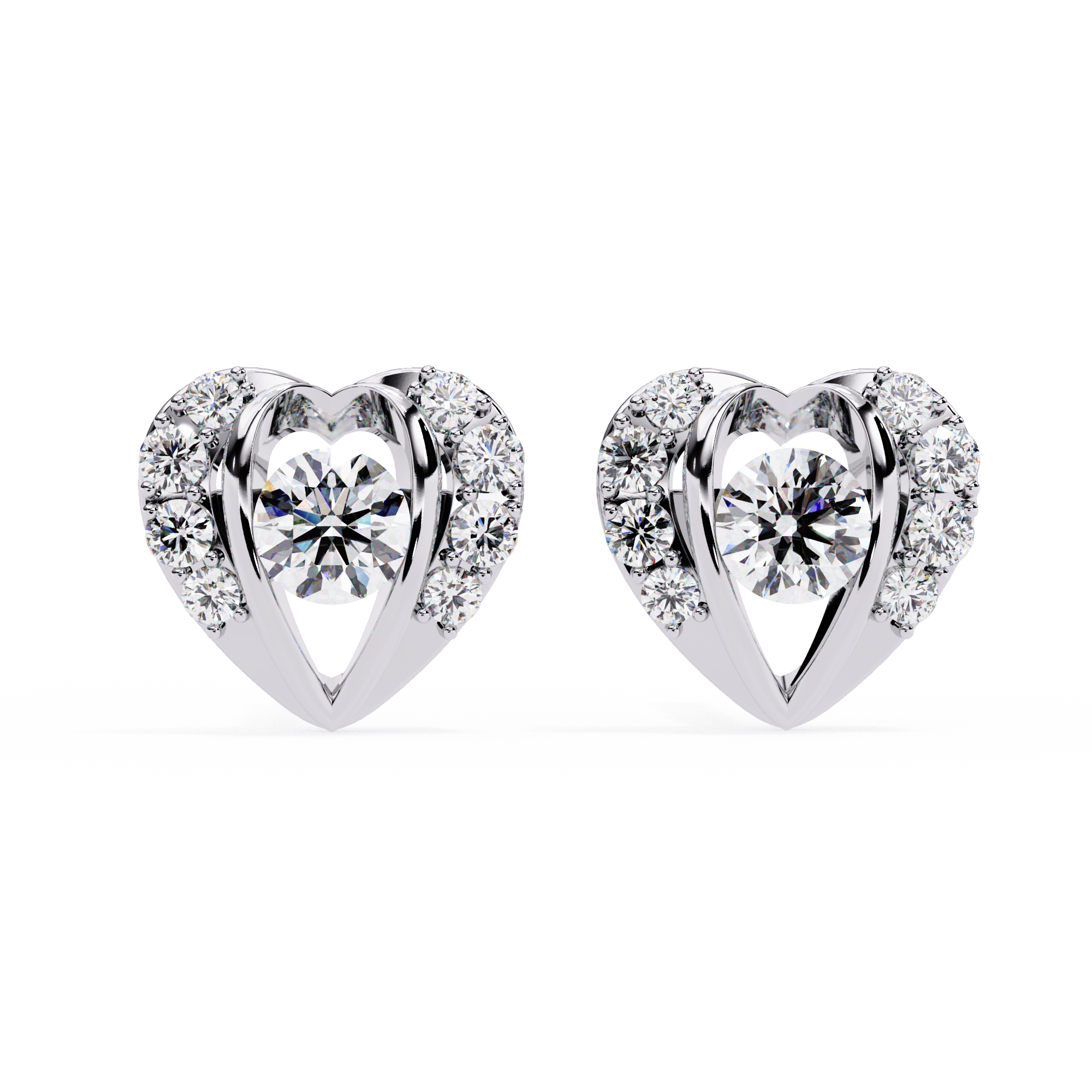 HEART SHAPE EARRINGS WITH 0.48CT ROUND
