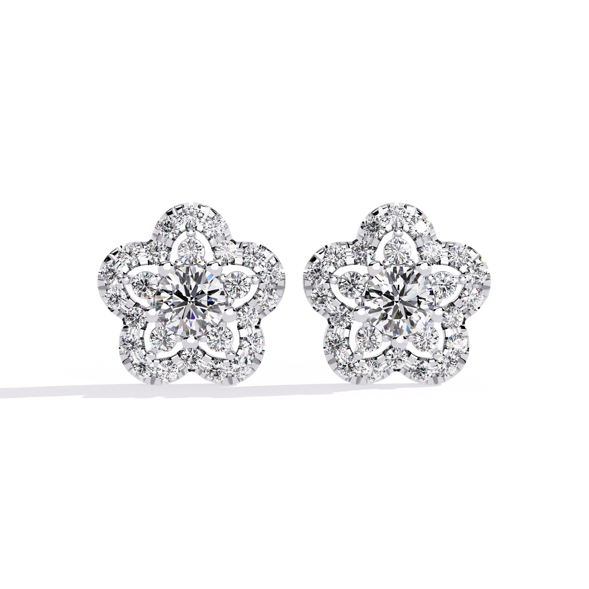 FLOWER EARRING WITH CENTER ROUND DIAMOND