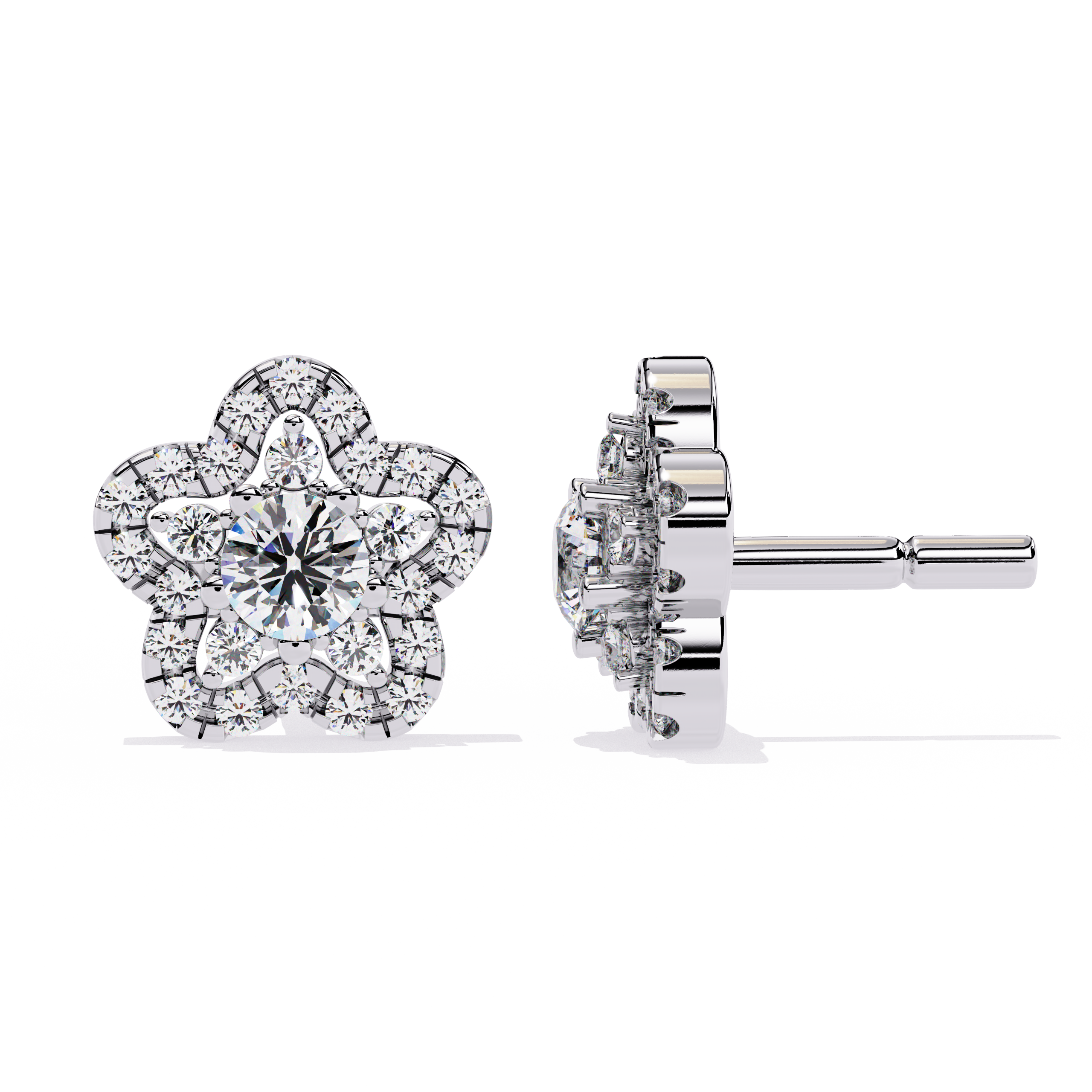 FLOWER EARRING WITH CENTER ROUND DIAMOND