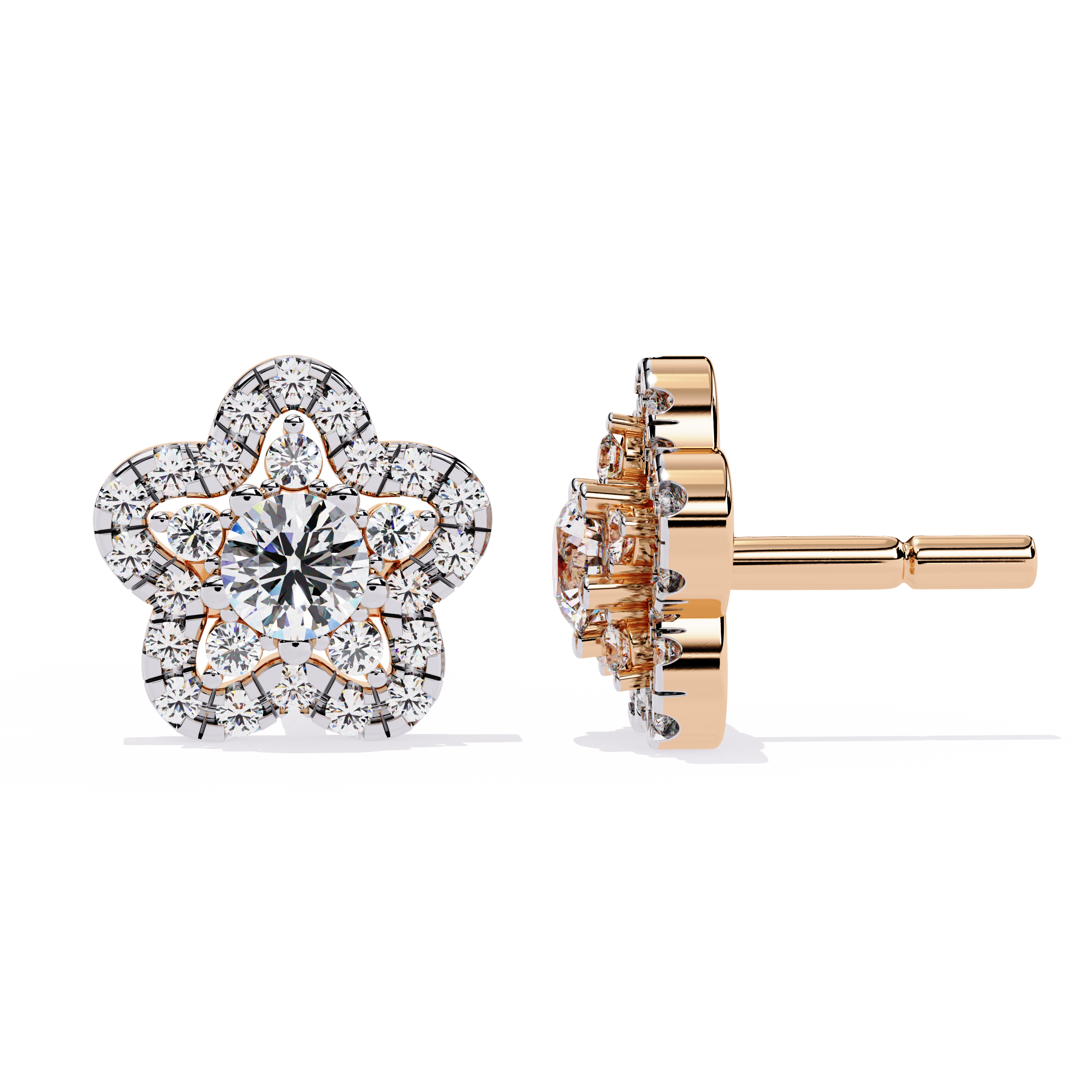 FLOWER EARRING WITH CENTER ROUND DIAMOND