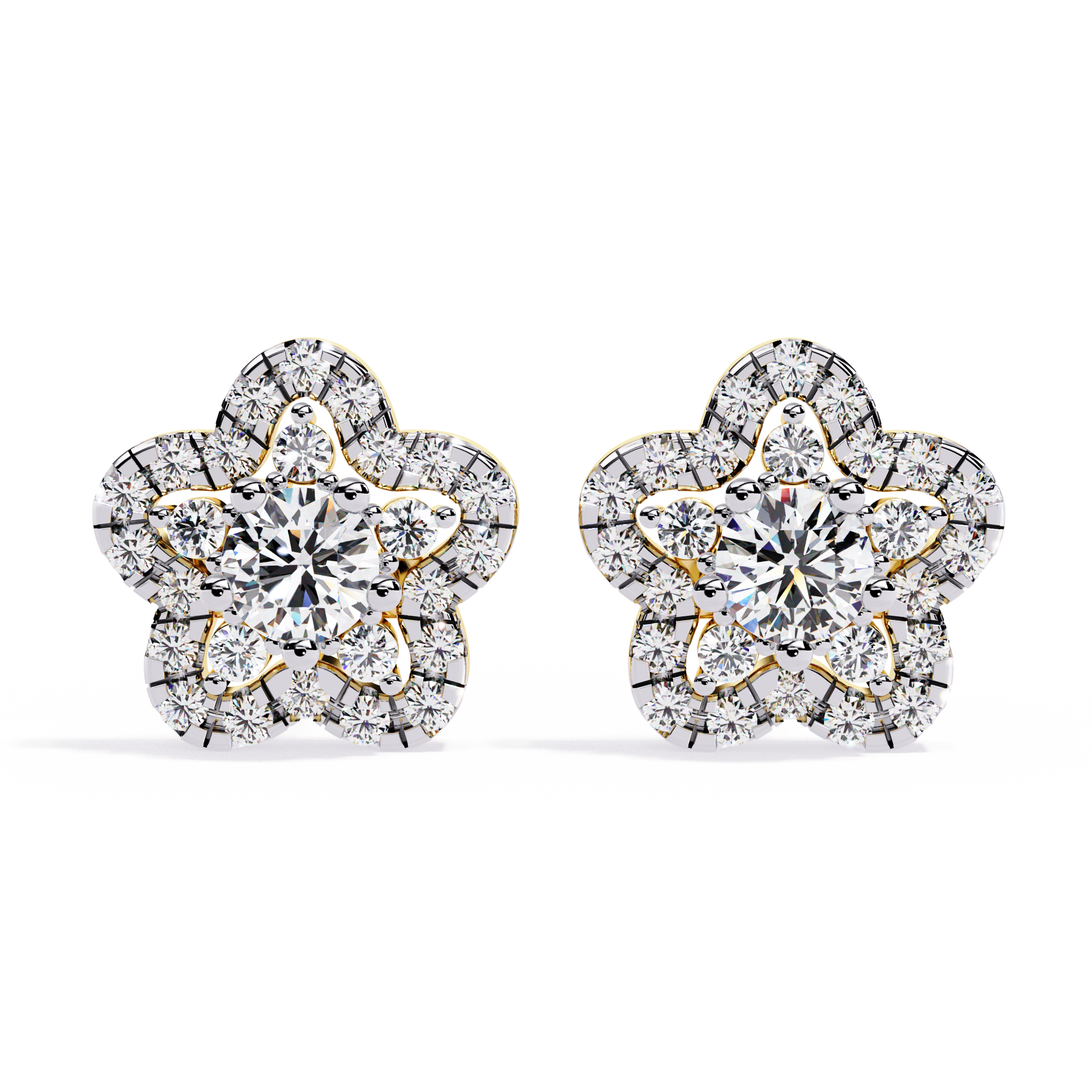 FLOWER EARRING WITH CENTER ROUND DIAMOND