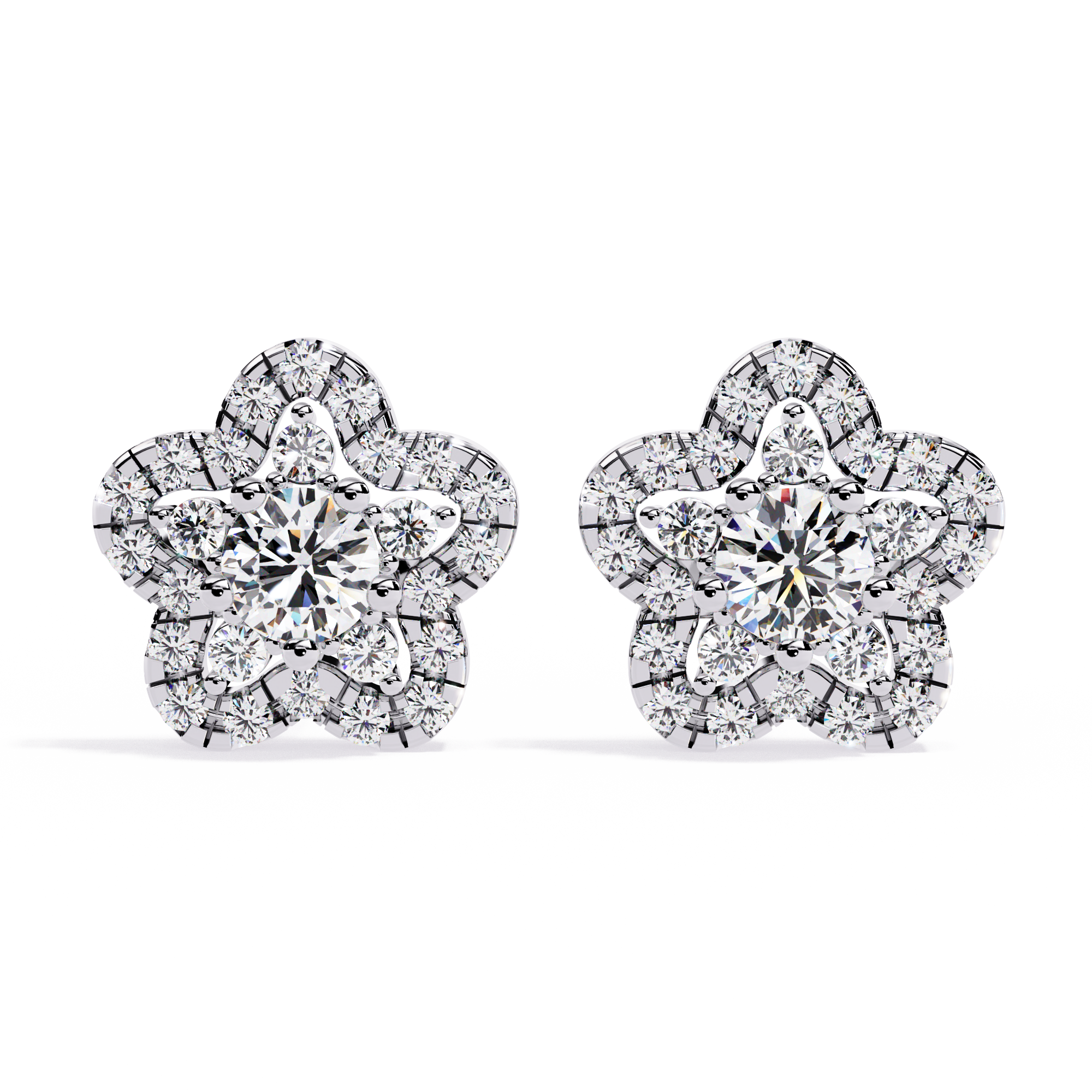 FLOWER EARRING WITH CENTER ROUND DIAMOND