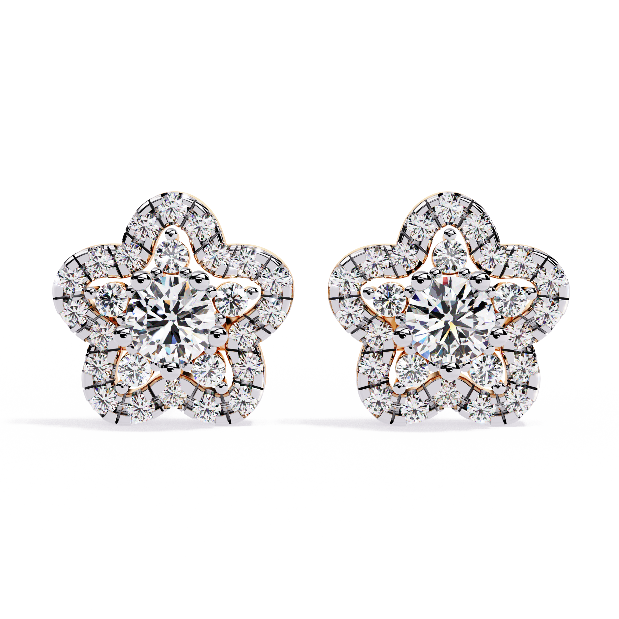 FLOWER EARRING WITH CENTER ROUND DIAMOND