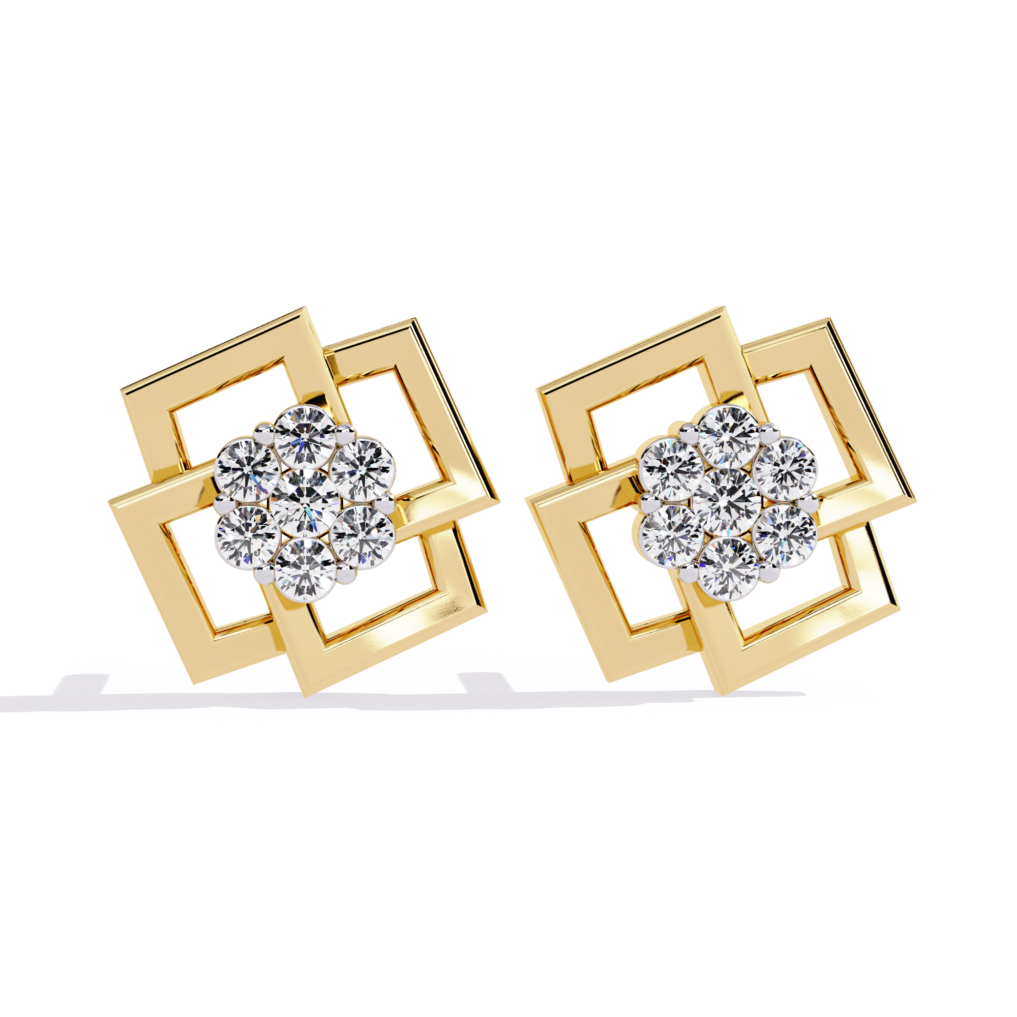 SQUARE PLATTED DIAMOND STUD EARRING