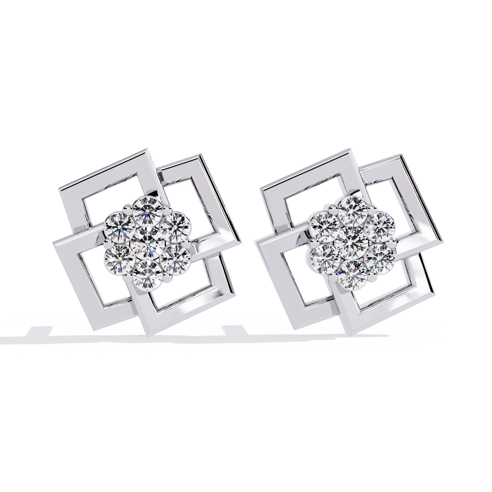 SQUARE PLATTED DIAMOND STUD EARRING