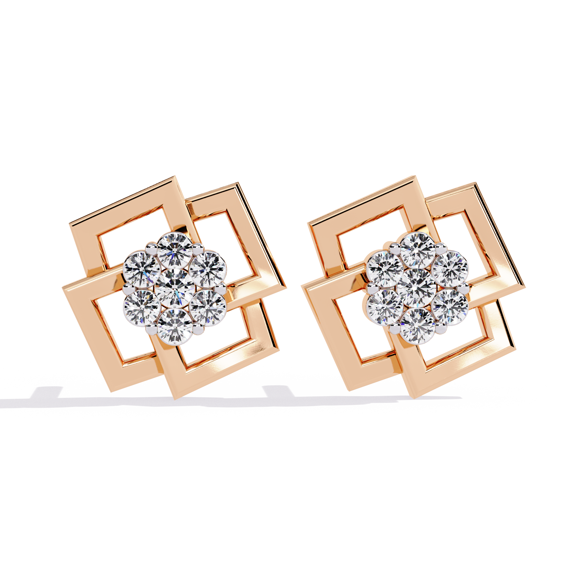 SQUARE PLATTED DIAMOND STUD EARRING