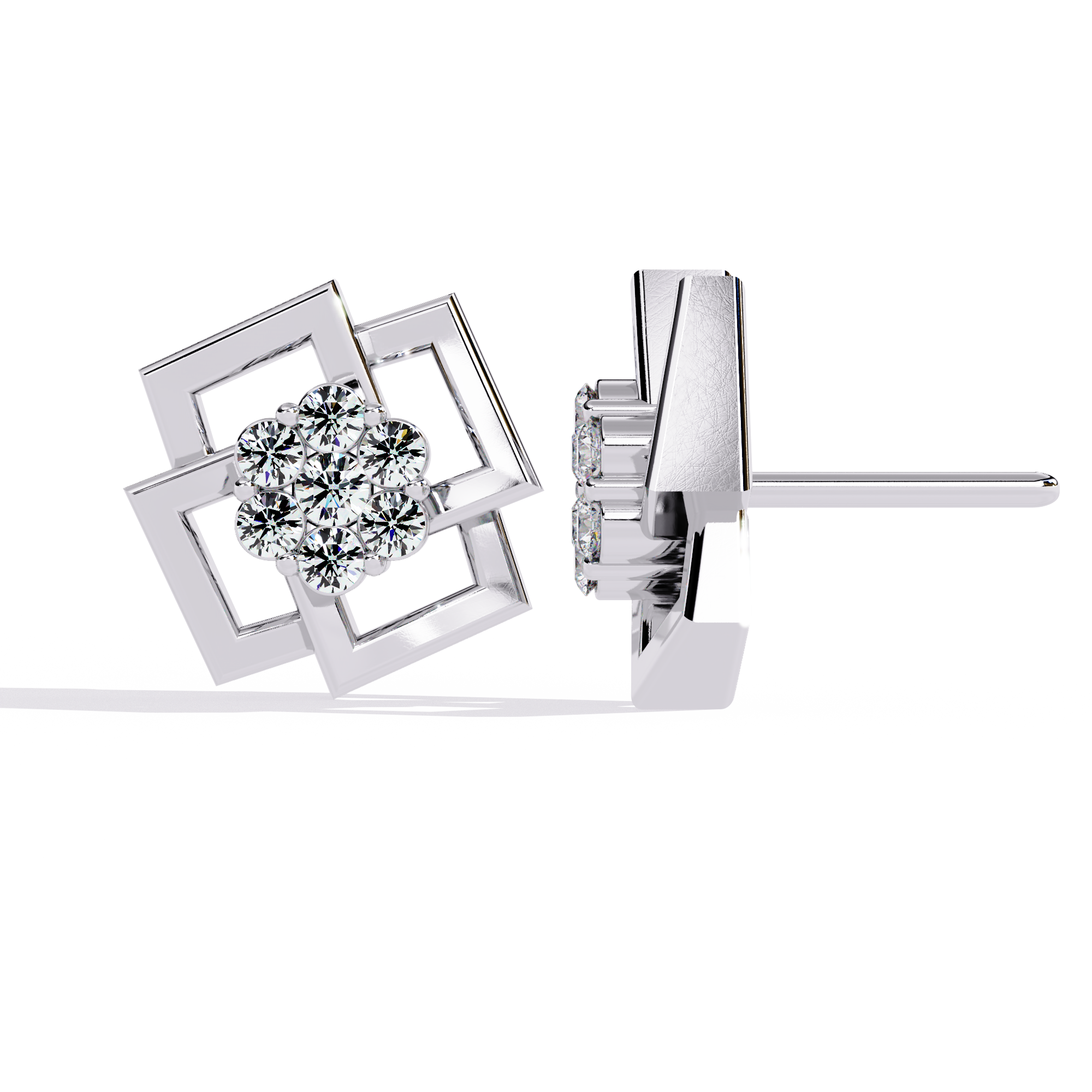 SQUARE PLATTED DIAMOND STUD EARRING