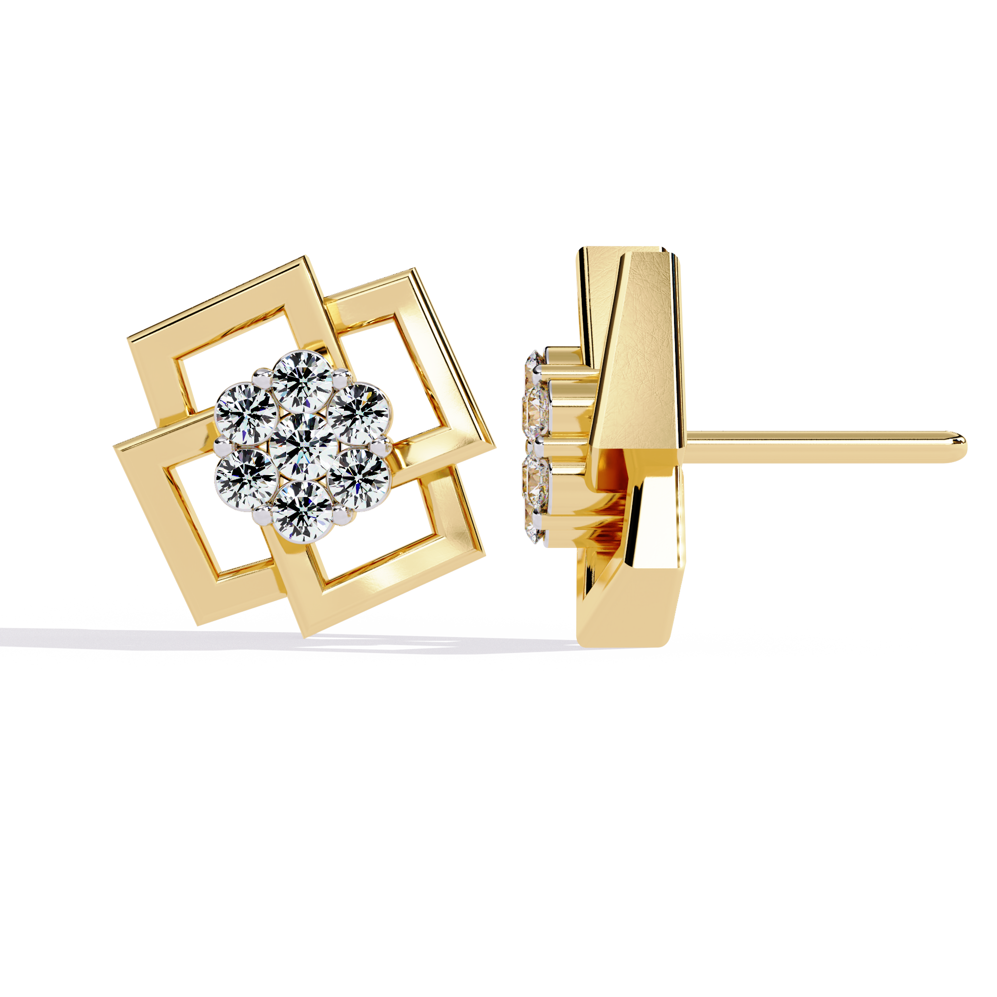SQUARE PLATTED DIAMOND STUD EARRING